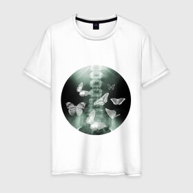 Мужская футболка хлопок с принтом Рентген бабочки в Курске, 100% хлопок | прямой крой, круглый вырез горловины, длина до линии бедер, слегка спущенное плечо. | в животе | снимок
