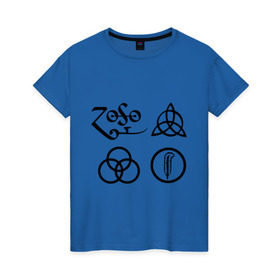 Женская футболка хлопок с принтом Led Zeppelin simbols в Курске, 100% хлопок | прямой крой, круглый вырез горловины, длина до линии бедер, слегка спущенное плечо | Тематика изображения на принте: led zeppelin