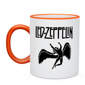 Кружка двухцветная с принтом Led Zeppelin в Курске, керамика | объем — 330 мл, диаметр — 80 мм. Цветная ручка и кайма сверху, в некоторых цветах — вся внутренняя часть | Тематика изображения на принте: led zeppelin