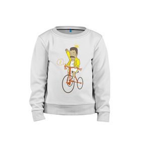 Детский свитшот хлопок с принтом Фредди на велосипеде в Курске, 100% хлопок | круглый вырез горловины, эластичные манжеты, пояс и воротник | queen | велосипед | меломанам | музыка | прикол | рок | фрэдди меркьюри