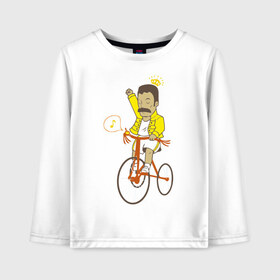 Детский лонгслив хлопок с принтом Фредди на велосипеде в Курске, 100% хлопок | круглый вырез горловины, полуприлегающий силуэт, длина до линии бедер | queen | велосипед | меломанам | музыка | прикол | рок | фрэдди меркьюри