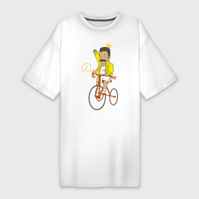 Платье-футболка хлопок с принтом Фредди на велосипеде в Курске,  |  | queen | велосипед | меломанам | музыка | прикол | рок | фрэдди меркьюри