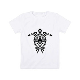 Детская футболка хлопок с принтом Морская черепаха узор в Курске, 100% хлопок | круглый вырез горловины, полуприлегающий силуэт, длина до линии бедер | Тематика изображения на принте: морская | панцирь | узор | черепаха
