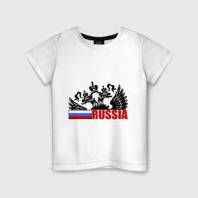 Детская футболка хлопок с принтом Россия в Курске, 100% хлопок | круглый вырез горловины, полуприлегающий силуэт, длина до линии бедер | герб | орел | патриот | россия | рф | триколор | флаг