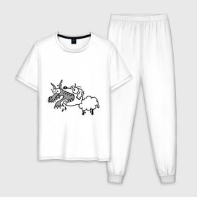 Мужская пижама хлопок с принтом Волк и овечка в Курске, 100% хлопок | брюки и футболка прямого кроя, без карманов, на брюках мягкая резинка на поясе и по низу штанин
 | баран | внезапно | волк | ловушка | овечка | овца