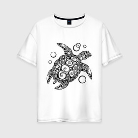 Женская футболка хлопок Oversize с принтом Черепашка в Курске, 100% хлопок | свободный крой, круглый ворот, спущенный рукав, длина до линии бедер
 | морская | панцирь | черепаха