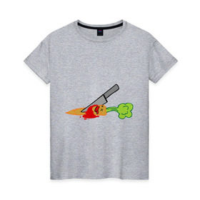 Женская футболка хлопок с принтом Морковь в Курске, 100% хлопок | прямой крой, круглый вырез горловины, длина до линии бедер, слегка спущенное плечо | веган | кровь | морковь | нож