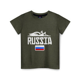 Детская футболка хлопок с принтом Россия Флаг в Курске, 100% хлопок | круглый вырез горловины, полуприлегающий силуэт, длина до линии бедер | герб | орел | россия | триколор | флаг