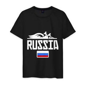 Мужская футболка хлопок с принтом Россия Флаг в Курске, 100% хлопок | прямой крой, круглый вырез горловины, длина до линии бедер, слегка спущенное плечо. | герб | орел | россия | триколор | флаг
