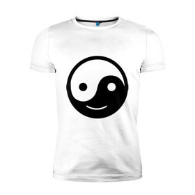 Мужская футболка премиум с принтом Веселый Инь Янь в Курске, 92% хлопок, 8% лайкра | приталенный силуэт, круглый вырез ворота, длина до линии бедра, короткий рукав | веселый | инь | китай | смайл | улыбка | философия | ян | янь