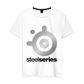 Мужская футболка хлопок с принтом SteelSeries в Курске, 100% хлопок | прямой крой, круглый вырез горловины, длина до линии бедер, слегка спущенное плечо. | logo | series | steel | steelseries | логотип | серебро | хром | эмблема