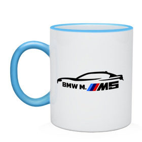 Кружка двухцветная с принтом BMW M5 в Курске, керамика | объем — 330 мл, диаметр — 80 мм. Цветная ручка и кайма сверху, в некоторых цветах — вся внутренняя часть | bmw | m5 | автомобиль | бмв | м5