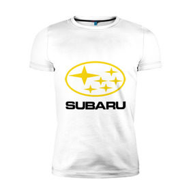 Мужская футболка премиум с принтом Subaru Logo в Курске, 92% хлопок, 8% лайкра | приталенный силуэт, круглый вырез ворота, длина до линии бедра, короткий рукав | logo | subaru | автомобиль | логотип | марка | субару