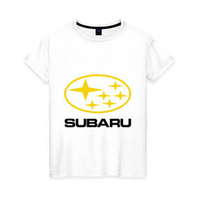 Женская футболка хлопок с принтом Subaru Logo в Курске, 100% хлопок | прямой крой, круглый вырез горловины, длина до линии бедер, слегка спущенное плечо | logo | subaru | автомобиль | логотип | марка | субару