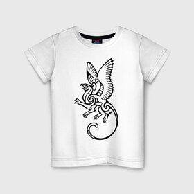 Детская футболка хлопок с принтом Грифон орнамент в Курске, 100% хлопок | круглый вырез горловины, полуприлегающий силуэт, длина до линии бедер | грифон | миф | орнамент | рисунок | тату