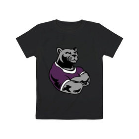 Детская футболка хлопок с принтом Сильная пантера в Курске, 100% хлопок | круглый вырез горловины, полуприлегающий силуэт, длина до линии бедер | Тематика изображения на принте: качок | мощь | пантера | сила