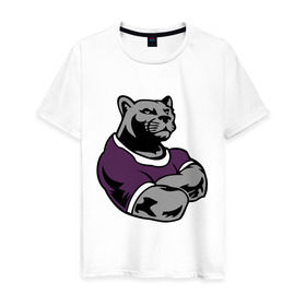 Мужская футболка хлопок с принтом Сильная пантера в Курске, 100% хлопок | прямой крой, круглый вырез горловины, длина до линии бедер, слегка спущенное плечо. | качок | мощь | пантера | сила
