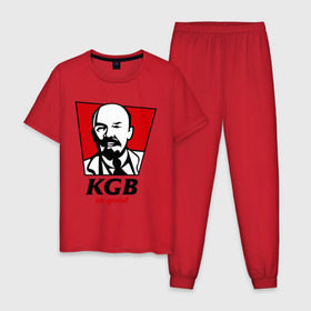 Мужская пижама хлопок с принтом KGB - So Good в Курске, 100% хлопок | брюки и футболка прямого кроя, без карманов, на брюках мягкая резинка на поясе и по низу штанин
 | kfc | kgb | владимир | ильич | кгб | ленин