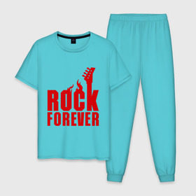 Мужская пижама хлопок с принтом Rock Forever (Рок Навсегда) в Курске, 100% хлопок | брюки и футболка прямого кроя, без карманов, на брюках мягкая резинка на поясе и по низу штанин
 | гитара