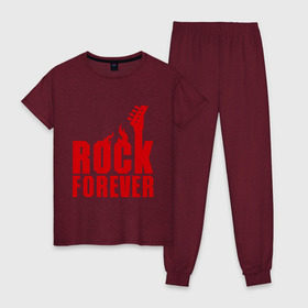 Женская пижама хлопок с принтом Rock Forever (Рок Навсегда) в Курске, 100% хлопок | брюки и футболка прямого кроя, без карманов, на брюках мягкая резинка на поясе и по низу штанин | гитара