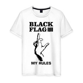 Мужская футболка хлопок с принтом Black flag в Курске, 100% хлопок | прямой крой, круглый вырез горловины, длина до линии бедер, слегка спущенное плечо. | black flag | eminem | палец | эминем