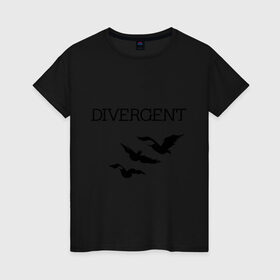 Женская футболка хлопок с принтом Дивергент в Курске, 100% хлопок | прямой крой, круглый вырез горловины, длина до линии бедер, слегка спущенное плечо | divergent | дивергент | птицы