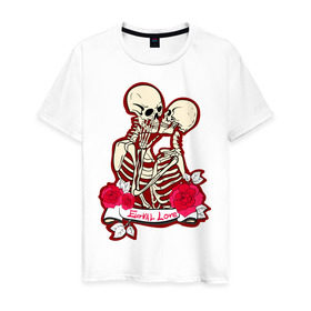 Мужская футболка хлопок с принтом Вечная любовь в Курске, 100% хлопок | прямой крой, круглый вырез горловины, длина до линии бедер, слегка спущенное плечо. | скелет