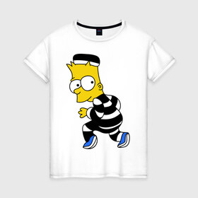 Женская футболка хлопок с принтом Барт Симпсон в Курске, 100% хлопок | прямой крой, круглый вырез горловины, длина до линии бедер, слегка спущенное плечо | барт | заключенный | симпсон