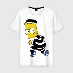 Мужская футболка хлопок с принтом Барт Симпсон в Курске, 100% хлопок | прямой крой, круглый вырез горловины, длина до линии бедер, слегка спущенное плечо. | барт | заключенный | симпсон
