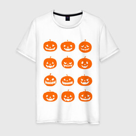 Мужская футболка хлопок с принтом Тыквы в Курске, 100% хлопок | прямой крой, круглый вырез горловины, длина до линии бедер, слегка спущенное плечо. | Тематика изображения на принте: halloween | helloween | день всех святых | праздники | темные | тыквы | хэллоуин