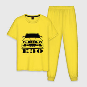 Мужская пижама хлопок с принтом e30 в Курске, 100% хлопок | брюки и футболка прямого кроя, без карманов, на брюках мягкая резинка на поясе и по низу штанин
 | bmw | e30 | автомобиль | бмв | е30 | машина