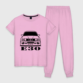 Женская пижама хлопок с принтом e30 в Курске, 100% хлопок | брюки и футболка прямого кроя, без карманов, на брюках мягкая резинка на поясе и по низу штанин | bmw | e30 | автомобиль | бмв | е30 | машина
