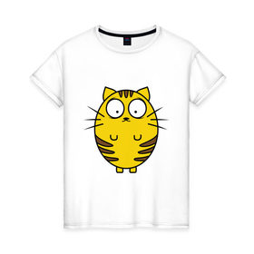 Женская футболка хлопок с принтом Пузатый котенок в Курске, 100% хлопок | прямой крой, круглый вырез горловины, длина до линии бедер, слегка спущенное плечо | кот | круглый | милый | овальный | пузатый | толстый