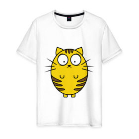 Мужская футболка хлопок с принтом Пузатый котенок в Курске, 100% хлопок | прямой крой, круглый вырез горловины, длина до линии бедер, слегка спущенное плечо. | кот | круглый | милый | овальный | пузатый | толстый