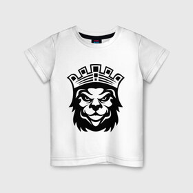Детская футболка хлопок с принтом Лев с короной в Курске, 100% хлопок | круглый вырез горловины, полуприлегающий силуэт, длина до линии бедер | король | корона | лев | царь | царь зверей