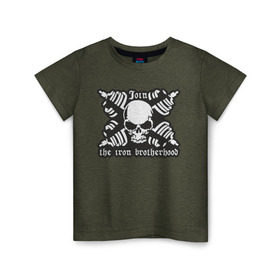 Детская футболка хлопок с принтом Череп и штанги в Курске, 100% хлопок | круглый вырез горловины, полуприлегающий силуэт, длина до линии бедер | скелет