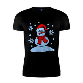 Мужская футболка премиум с принтом Забавный снеговик в Курске, 92% хлопок, 8% лайкра | приталенный силуэт, круглый вырез ворота, длина до линии бедра, короткий рукав | забавный | милый | новый год | снег | снеговик | шапка