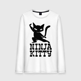 Мужской лонгслив хлопок с принтом Ninja kitty в Курске, 100% хлопок |  | cat | kitty | ninja | киса | кот | котенок | кошка | ниндзя | нинзя