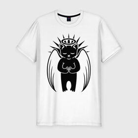 Мужская футболка премиум с принтом Кот ангелочек в Курске, 92% хлопок, 8% лайкра | приталенный силуэт, круглый вырез ворота, длина до линии бедра, короткий рукав | крылья