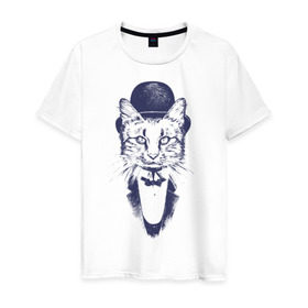 Мужская футболка хлопок с принтом Стильный кот в Курске, 100% хлопок | прямой крой, круглый вырез горловины, длина до линии бедер, слегка спущенное плечо. | джентльмен | киса | кот | котелок | кошка | манишка | стиль | фрак