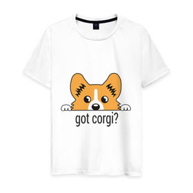 Мужская футболка хлопок с принтом Got Corgi в Курске, 100% хлопок | прямой крой, круглый вырез горловины, длина до линии бедер, слегка спущенное плечо. | Тематика изображения на принте: got corgi | корги | пес | собака