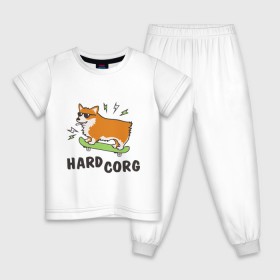 Детская пижама хлопок с принтом Hardcorg в Курске, 100% хлопок |  брюки и футболка прямого кроя, без карманов, на брюках мягкая резинка на поясе и по низу штанин
 | hardcorg | корги | очки | пес | скейт | собаки