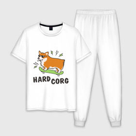 Мужская пижама хлопок с принтом Hardcorg в Курске, 100% хлопок | брюки и футболка прямого кроя, без карманов, на брюках мягкая резинка на поясе и по низу штанин
 | hardcorg | корги | очки | пес | скейт | собаки