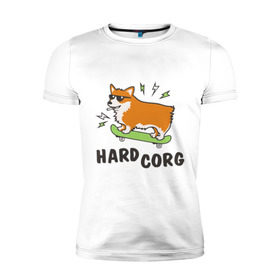Мужская футболка премиум с принтом Hardcorg в Курске, 92% хлопок, 8% лайкра | приталенный силуэт, круглый вырез ворота, длина до линии бедра, короткий рукав | hardcorg | корги | очки | пес | скейт | собаки