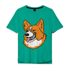 Мужская футболка хлопок Oversize с принтом Корги морда в Курске, 100% хлопок | свободный крой, круглый ворот, “спинка” длиннее передней части | корги | пес | подмигивает | собаки