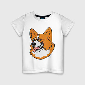 Детская футболка хлопок с принтом Корги морда в Курске, 100% хлопок | круглый вырез горловины, полуприлегающий силуэт, длина до линии бедер | корги | пес | подмигивает | собаки
