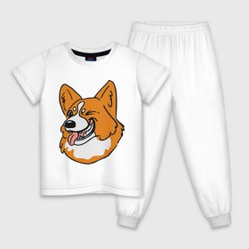 Детская пижама хлопок с принтом Корги морда в Курске, 100% хлопок |  брюки и футболка прямого кроя, без карманов, на брюках мягкая резинка на поясе и по низу штанин
 | корги | пес | подмигивает | собаки