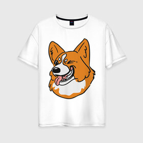 Женская футболка хлопок Oversize с принтом Корги морда в Курске, 100% хлопок | свободный крой, круглый ворот, спущенный рукав, длина до линии бедер
 | корги | пес | подмигивает | собаки
