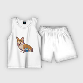 Детская пижама с шортами хлопок с принтом Хипстер Корги в Курске,  |  | Тематика изображения на принте: корги | милота | модник | очки | пес | плеер | собаки | хипстер