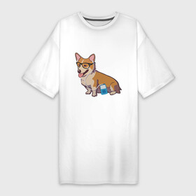 Платье-футболка хлопок с принтом Хипстер Корги в Курске,  |  | Тематика изображения на принте: корги | милота | модник | очки | пес | плеер | собаки | хипстер